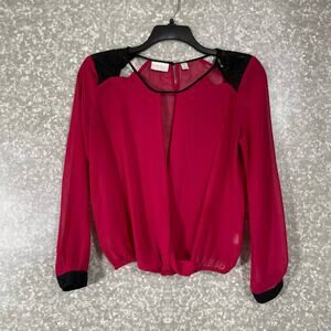 Bisou Bisou Women's Red Sheer Lace Cutout Shoulder Wrap Top - Size Small - Goth